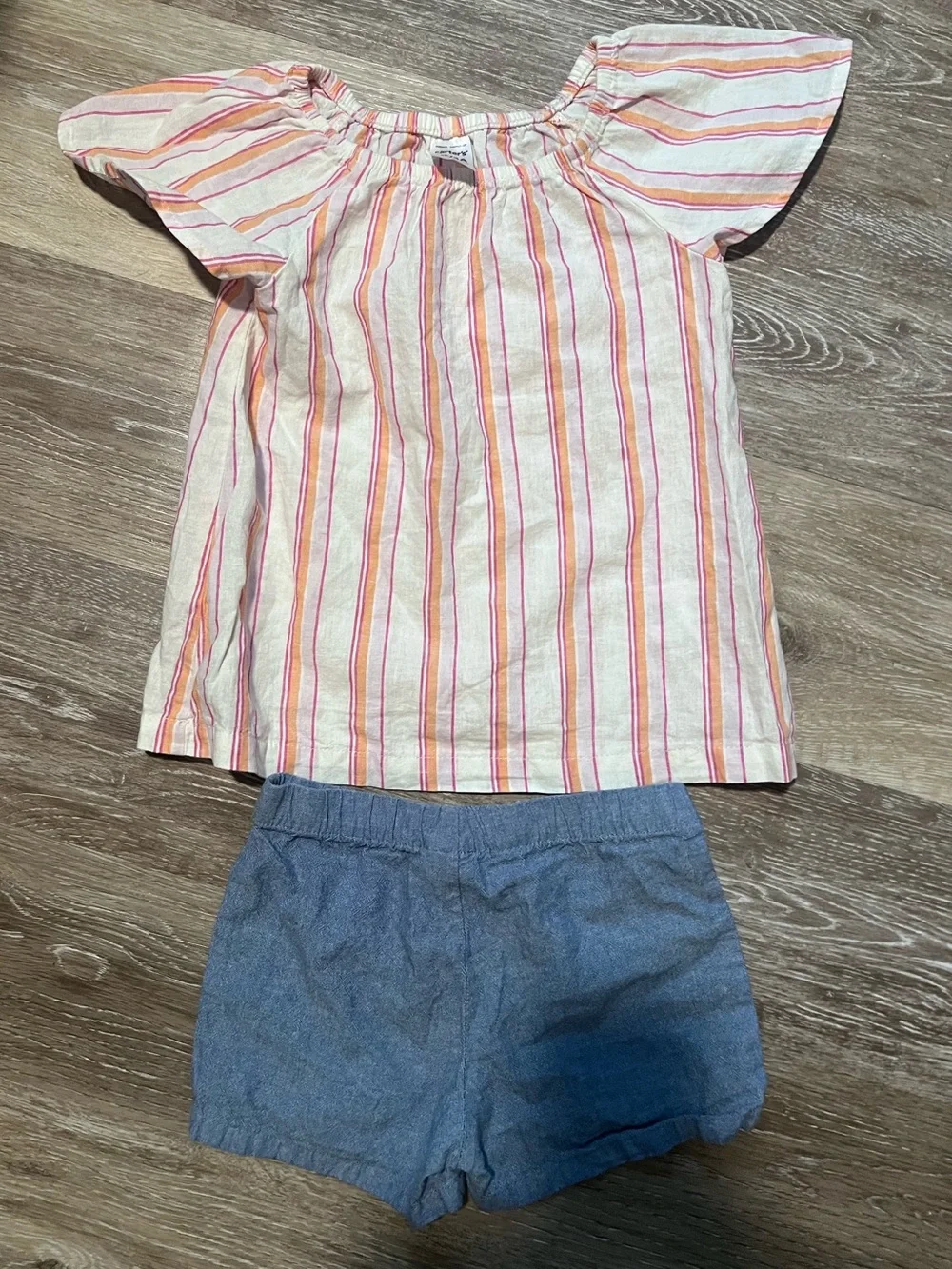 Carter's 3t Girls Striped Off Top with Chambray Shorts